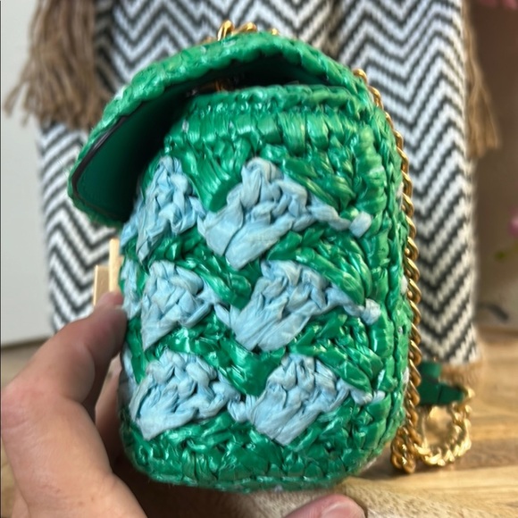 Kate Spade Green and Blue Mini straw Bag with Chevron Pattern - Picture 5 of 13